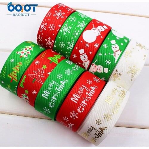 1612132 ,1'' 25MM Christmas hot gold Printed grosgrain ribbon, DIY handmadeHair accessories gift wrapping , Decorative materials