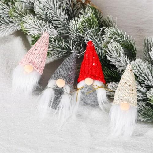 2020 NEW Christmas Santa Gnome Plush Doll Pendant Knitted Tree Hanging Ornament With Sequins For Christmas Party Gifts