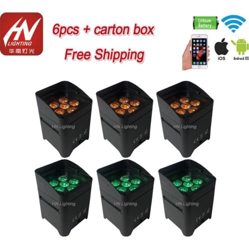 6pcs DJ Lights 6*18w RGBWA UV 6in1 Battery Operate Wireless DMX Uplighting with WIFI APP and IRC remote control