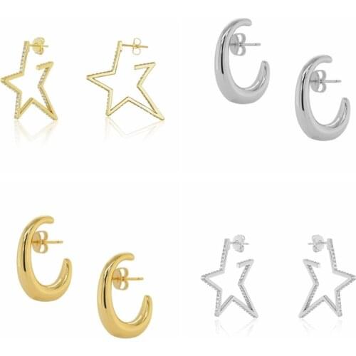 Aide 2021 Trend 925 Sterling Silver Star Stud Earrings for Women C-Shape Zircon Pendientes Plata 925 Earing Fine Jewelry Brincos