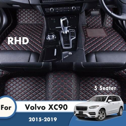 RHD Car Floor Mats For Volvo XC90 2019 2018 2017 2016 2015 5 Seater Leather Carpets Waterproof Custom Auto Interior Accessories