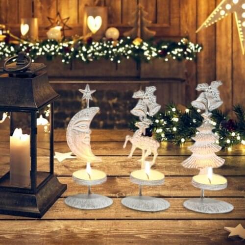 T3EC White Vintage Christmas Candle Holders Tea Light Christmas Decorations Classic Candles Iron Stand Wax Candles Xmas