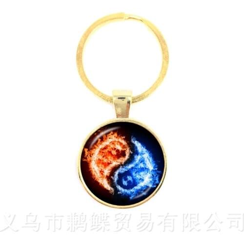 The Fire And Water Symbol Jewelry Yin Yang Glass Dome Keychains Taoism Buddhism Spiritual Yin-Yang Harmony Keyring