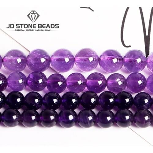3A Factory price Natural Amethyst Round Loose Beads 15" Strand 4 6 8 10 12 14MM Pick Size amethyst For Jewelry Making Gemstone