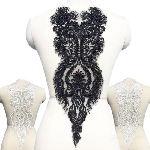 Black and White Silver Bead Applique Bridal Wedding Dress Flower Patch Embroidery Mesh Lace Accessories RS3003