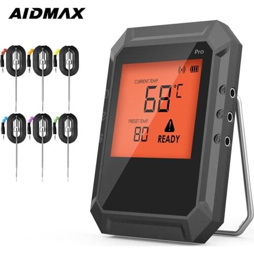 AidMax PRO02 Digital Meat Thermometer Rainproof Magnetic Alarm Thermometer for Kitchen Smoker Grilling with 6 Probes