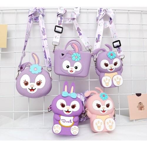 Disney Anime Stellalou Purple Pink Cute Mini Children Bag Silicone Bag Diagonal bag Coin Purse Storage bag Toy for Kids Gift