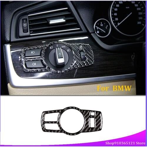 For BMW 5 Series F10 F18 Auto Headlight Switch Frame Decorative Protection Sticker Real Carbon Fiber (Soft) Car Accessories