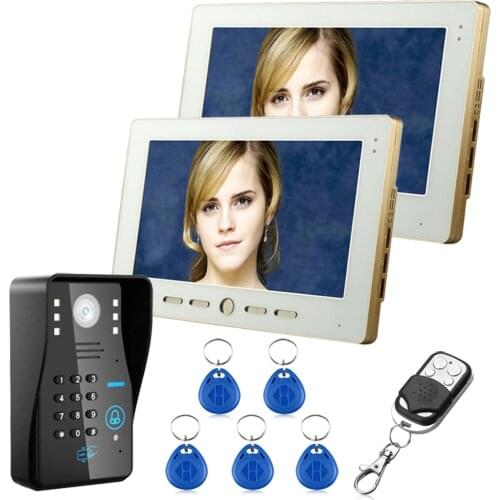 2 Monitor 10.1" TFT RFID Password Video Door Phone Doorbell Intercom System With IR Camera Remote Access Control System