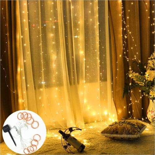 3x2/3x3m Solar Icicle Curtain Fairy LED String Light Outdoor Waterproof DIY Decorate Christmas Wedding Window Party Garden Light