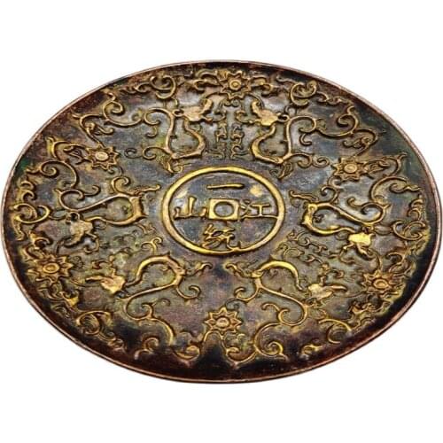 Chinese old Copper statue of writing-brush washer Chinese Lion pattern plates