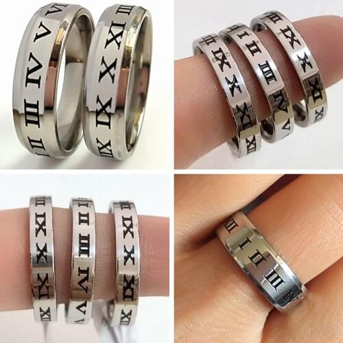20pcs Roman Numerals Mens Womens Black Enamel 316L Stainless Steel Ring 6MM Band Oil Filled Trendy Finger Ring Unique Jewelry