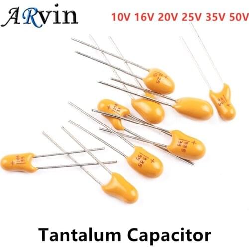 5pcs DIP Tantalum Capacitor 10V 16V 20V 25V 35V 50V 0.1UF 0.22UF 0.33UF 0.47UF 1UF 2.2UF 4.7UF 10UF 22UF 47UF 100UF 220UF