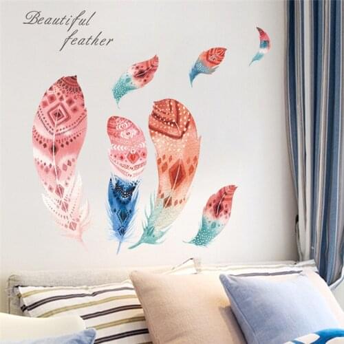 Beautiful Feathers Pattern Wall Stickers For Office Store Home Decoration Diy Creative Wall Mural Art Decals Pvc Posters