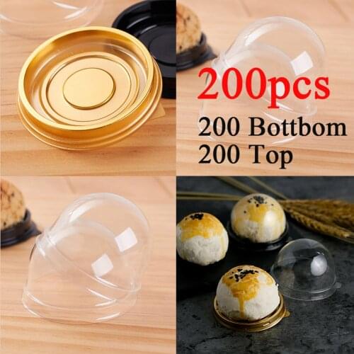 200pcs Round Plastic Moon Cake Box Packaging Egg-Yolk Puff Container Transparent Mooncake Dome Boxes Baking Packing Box Party