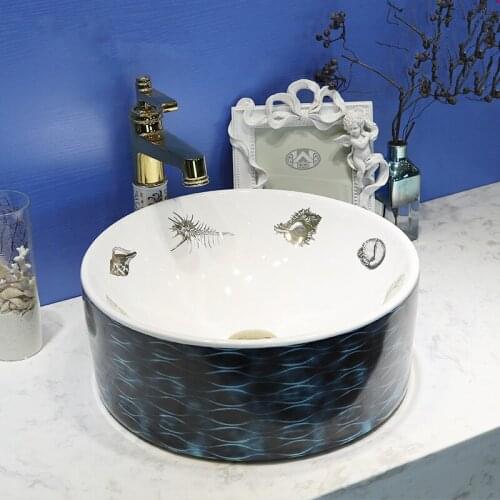 Round Europe style luxury bathroom vanities chinese Jingdezhen Art Counter Top ceramic wash basin