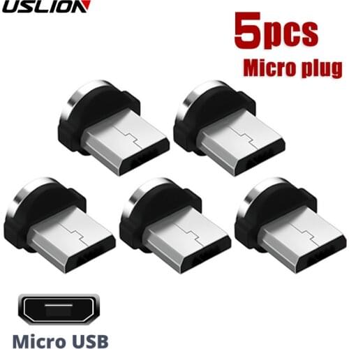 USLION 5Pcs 360 Rotation Magnetic Micro USB Plug Tips For Mobile Phone Replacement Part Durable Converter Charging Cable Adapter