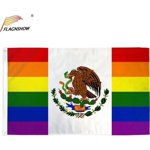 Mexico Rainbow Gay Pride Flag 90 x 150cm Banner Gay Things LGBT Accessories Festival Mexican Flags Free Shipping