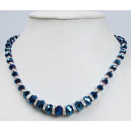 Fashion Women Dark Blue Crystal Glass Faceted Beads Magnetic Clasp Necklace Jewelery Gift 45CM one piece 201