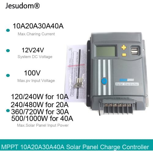 MPPT LCD Display 10A 20A 30A 40A with WIFI 12V/24V Solar Panel Battery Regulator Charge Controller Dual USB LifePo4 or Lithium