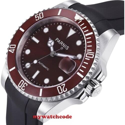 40mm Parnis coffee dial ceramic bezel 21 jewel Miyota automatic mens watch P633