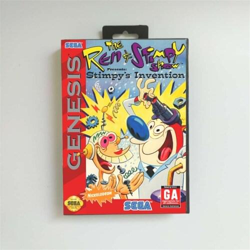 Ren & Stimpy Show Presents Stimpys Invention - USA Cover With Retail Box 16 Bit MD Game Card for Sega Megadrive Genesis