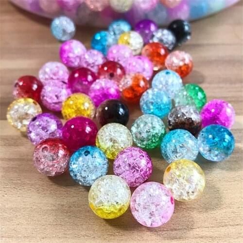 Wholesale Mixed Colors Acrylic Crackle Beads 8MM 10MM Multicolor Transparent Clear Round Plastic Jewelry Spacer Beads 900pcs