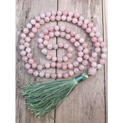 108 Mala Bead Necklace RoseQuartz Knotted Necklace Yoga Mala meditation Beads Mens Jewelry Prayer Necklaces Tassel Necklaces