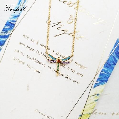 Necklace Dragonfly Color Stones 925 Stering Silver With Gold 2021 New Link Chain Fine Jewelry Romantic Bijoux Gift For Women
