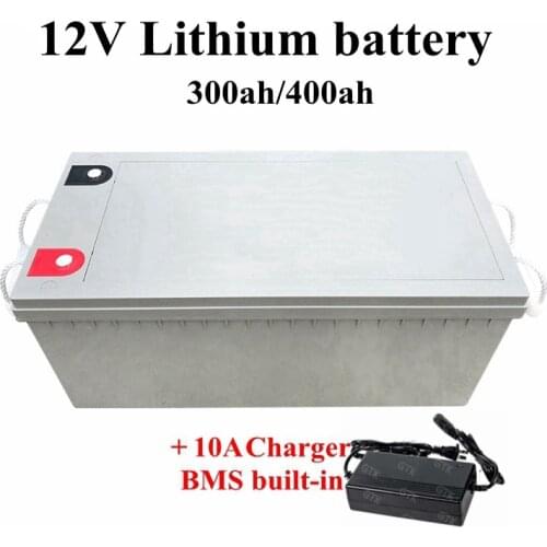 Rechargeable anti-water 12V 300Ah 400Ah lithium ion battery 12v BMS with bluetooth for electric boat RV solar system+20A Charger