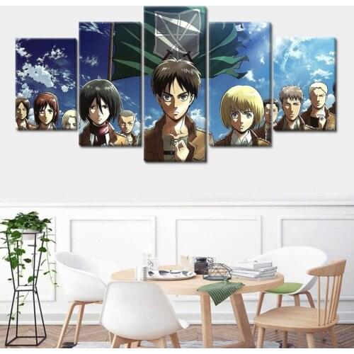 Poster Modular 5 Panel Picture Japan Attack Giant Anime Cartoon Painting Art Canvas Wall as Home Decoration