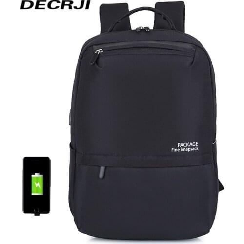 DECRJI Casual Bagpack USB Charging School Bag For Teenagers Waterproof Laptop Backpack Women Men Travel Unisex Backpack Black
