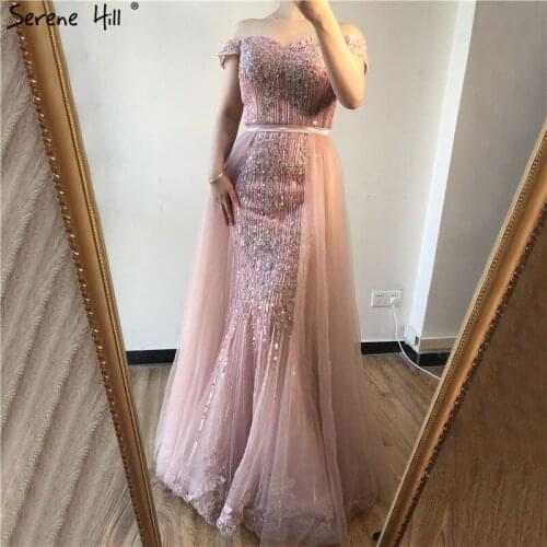 Pink Off Shoulder Mermaid Luxury Prom Dresses 2020 Dubai Design Sexy Sweetheart Lace Prom Gowns Real Photo BLA60754