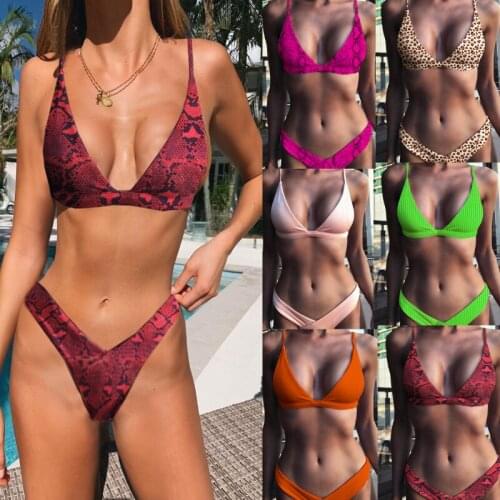 Sexy Leopard Print Bikini Print Thong Swimsuit Ladies V-Bottom Thong Swimwear Womens Two-piece Bikini Set Brazilian Swimsuit