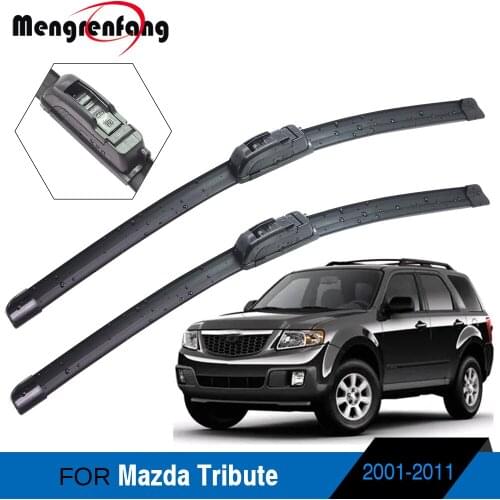 For Mazda Tribute Car Front Windscreen Wiper Blades Soft Rubber Wiper J Hook & Pinch Tab Arms 2001-2011