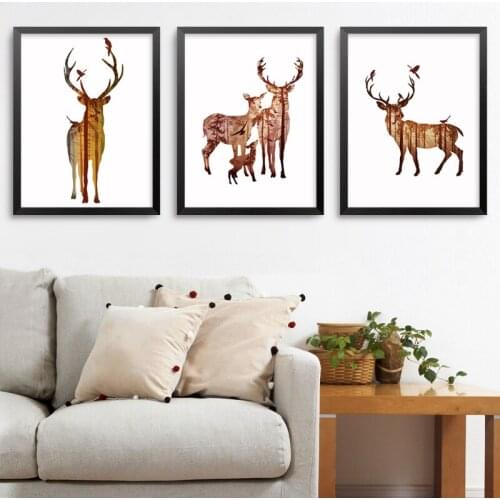 Nordic Abstract Deer Family Animals Canvas Paintings Animal Posters Print Wall Art Pictures for Home Decor Drop Shipping