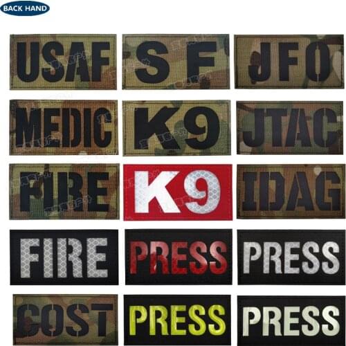 Military SF special force Multicam Infrared IR Velcros Patches Reflective K9 K-9 dog MEDIC USAF PRESS Tactical Patch FIRE badge