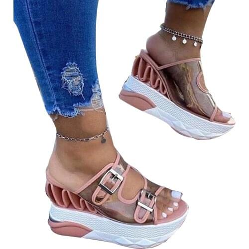Hot Womens Ultra Thick Platform Heeled Shoes Max Cushioning Sandals with Clear Strap Closure for Vacation Daily