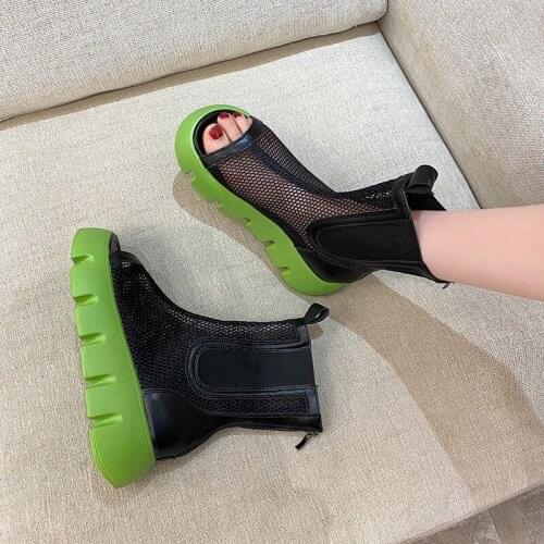 2021 new style sandals female open-toe smoke tube boots fashion fairy style mesh breathable student thick-soled short boots