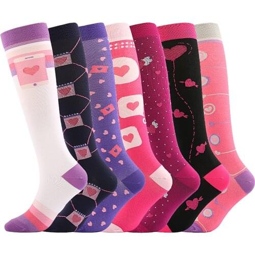Womens Socks Absorb Sweat Cartoon Print Nylon Long Tube Compression Outdoor Sports Socks Unisex Outdoor Pressure Stockings