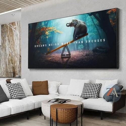 Animal Elephant Inspirational Quote Dream Is More Important Than Excuses Canvas Poster Printing Wall Art Living Room Home Decor