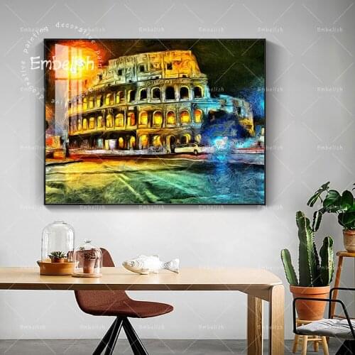 1 Pieces Bright Illumination Of Coliseum At Night Landscape HD Canvas Paintings For Living Room Modern Home Decor Wall Pictures