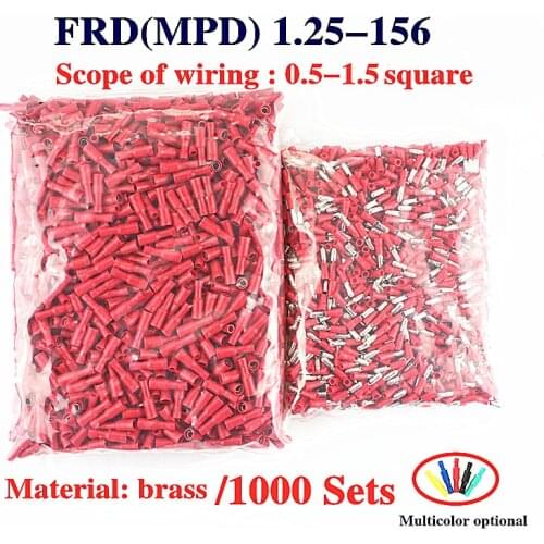 1000sets Bullet Insulated Terminals Crimp Spade Male Female Wire Connector Electrical Cord Pin End Butt Set Kit FRD MPD 1.25-156