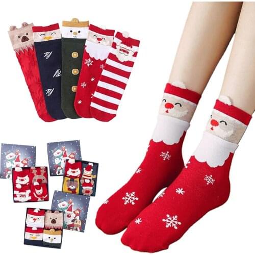 12/4 Pairs Cotton Spring Stocking Baby Girls Boys Kids Socks Children Striped Terry Snowflake Elk Santa Claus Christmas Decor