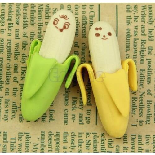 2pcs Novelty Fruit Banana Style Rubber Pencil Eraser Office Stationery Gift Toy