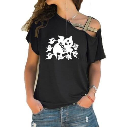 2019 New Halloween Happy Ghosts Monsters Scream tshirt Fashion Festival Party Women Irregular Skew Cross Bandage Tees Tops