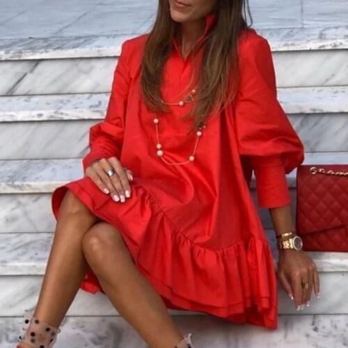 2021 New Sexy Pleated Summer Autumn Red Dress Women Long Sleeve Irregular Hem Dress 2021 Bohemian Robe Midi Length Vestidos