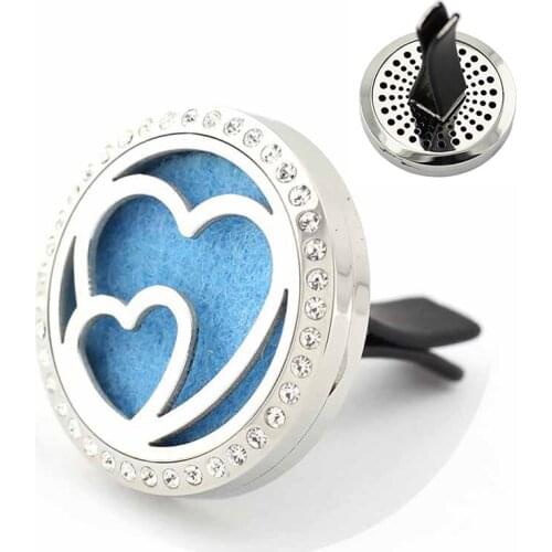 30mm Stainless Steel valentine gift jewelry heart Car Air Freshener Aromatherapy Essential Oil Diffuser with Vent Clip
