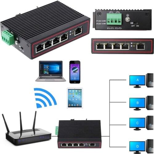 5-Port RJ45 10/100M Ethernet Desktop Switch Hubs Network Laptop DIN Rail Type