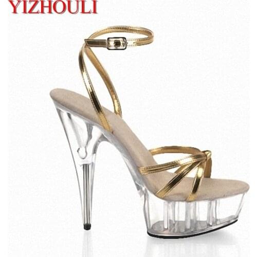 The 6-inch shoes, 15 cm high, follow high sandals, transparent soles, gold models, dancing shoes